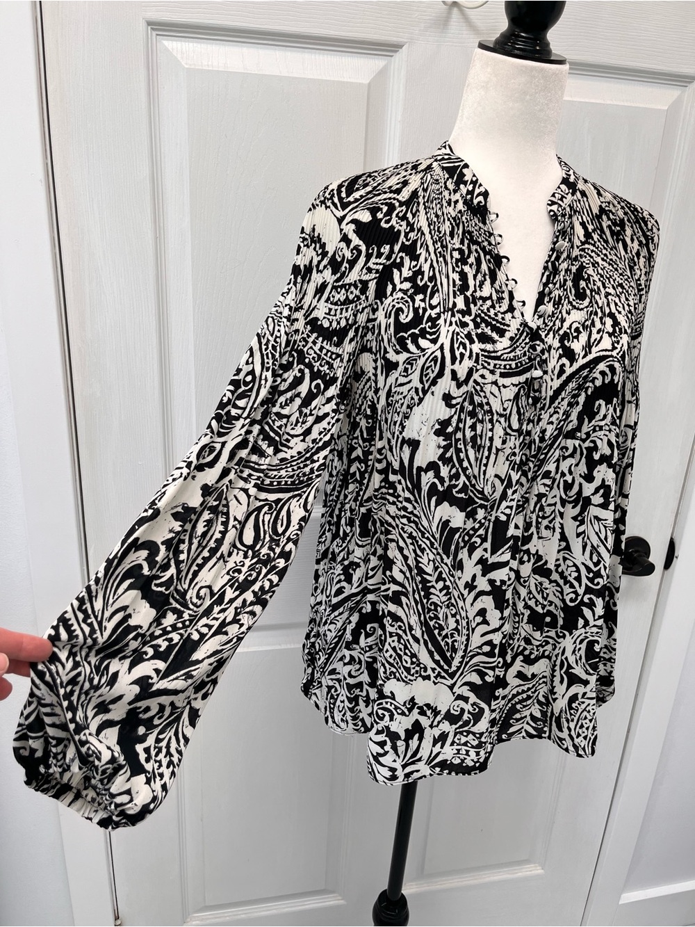 Lauren Ralph Lauren Black Label Paisley Balloon Sleeve Pleated Peasant Blouse M